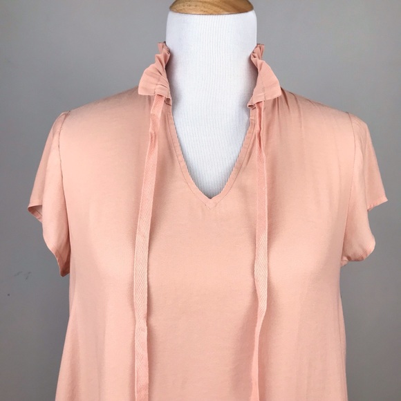 RO & DE Blush Pink Short Slv. Flowy Tie Ruffle Top - Picture 6 of 8